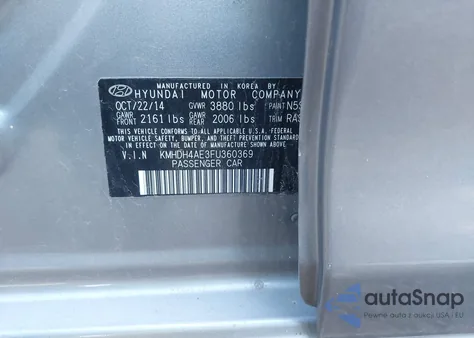 2015 Hyundai Elantra Se z USA, uszkodzony, nr VIN KMHDH4AE3FU360369